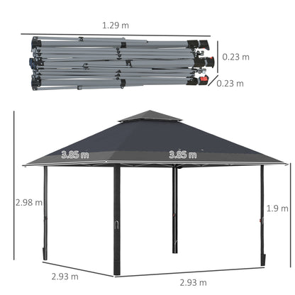 Outsunny 4 x 4m Pop-up Gazebo Double Roof Canopy Tent with UV Proof, Roller Bag & 3-Level Height Adjustable Outdoor Party, Steel Frame, Grey
