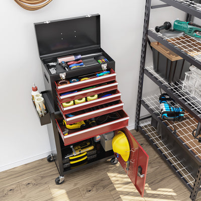 HOMCOM Two-Part Tool Storage Chest on Wheels - Black/Red 
