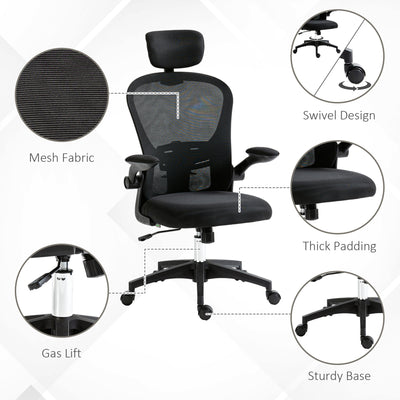 Vinsetto Multi-Adjustable Office Chair, with Lumbar Support, Headrest and Mesh Back - Black 