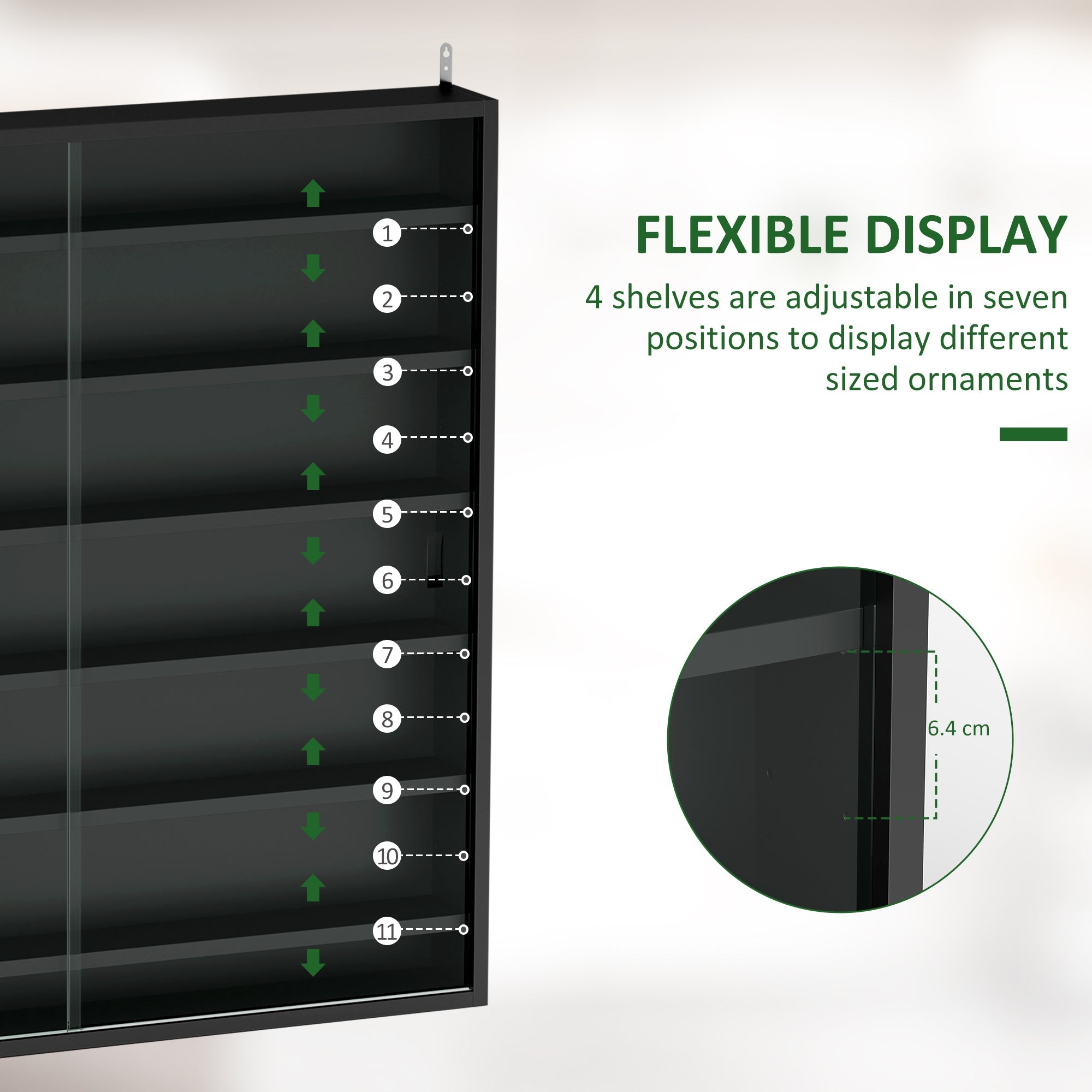 HOMCOM Six Shelf Display Cabinet, with Glass Doors - Black 