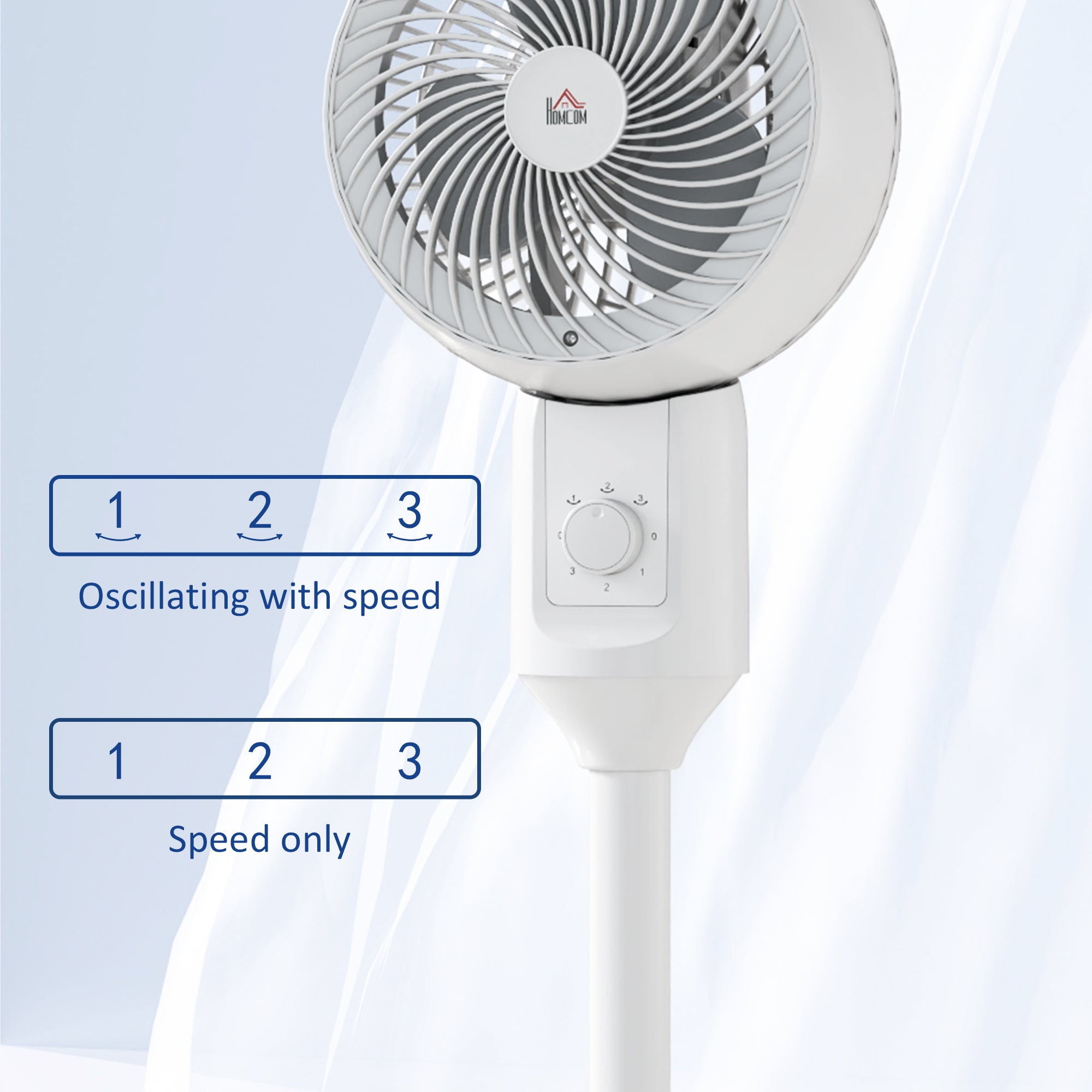 HOMCOM 9'' Air Circulator Fan 3 Speed, 70\'c2\'b0 Oscillation 90\'c2\'b0 Vertical Tilt, Carry Handle, Pedestal Fan, Pedestal Fan for Living Room, Bedroom, Office, White