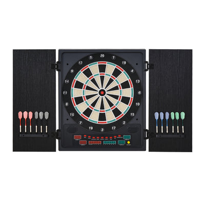 HOMCOM Electronic Dartboard Set, 27 Games Modes and 202 Variations, LED & 12 Soft Tip Darts and Cabinet to Storage, Ready-to-Play Multi-Game Option Darts Machine 