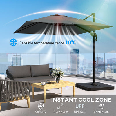 Outsunny 2.4 x 2.4m Cantilever Parasol with Umbrella Weights, UPF50+ Offset Outdoor Umbrella w/ Easy Tilt Adjustment, Dark Grey 