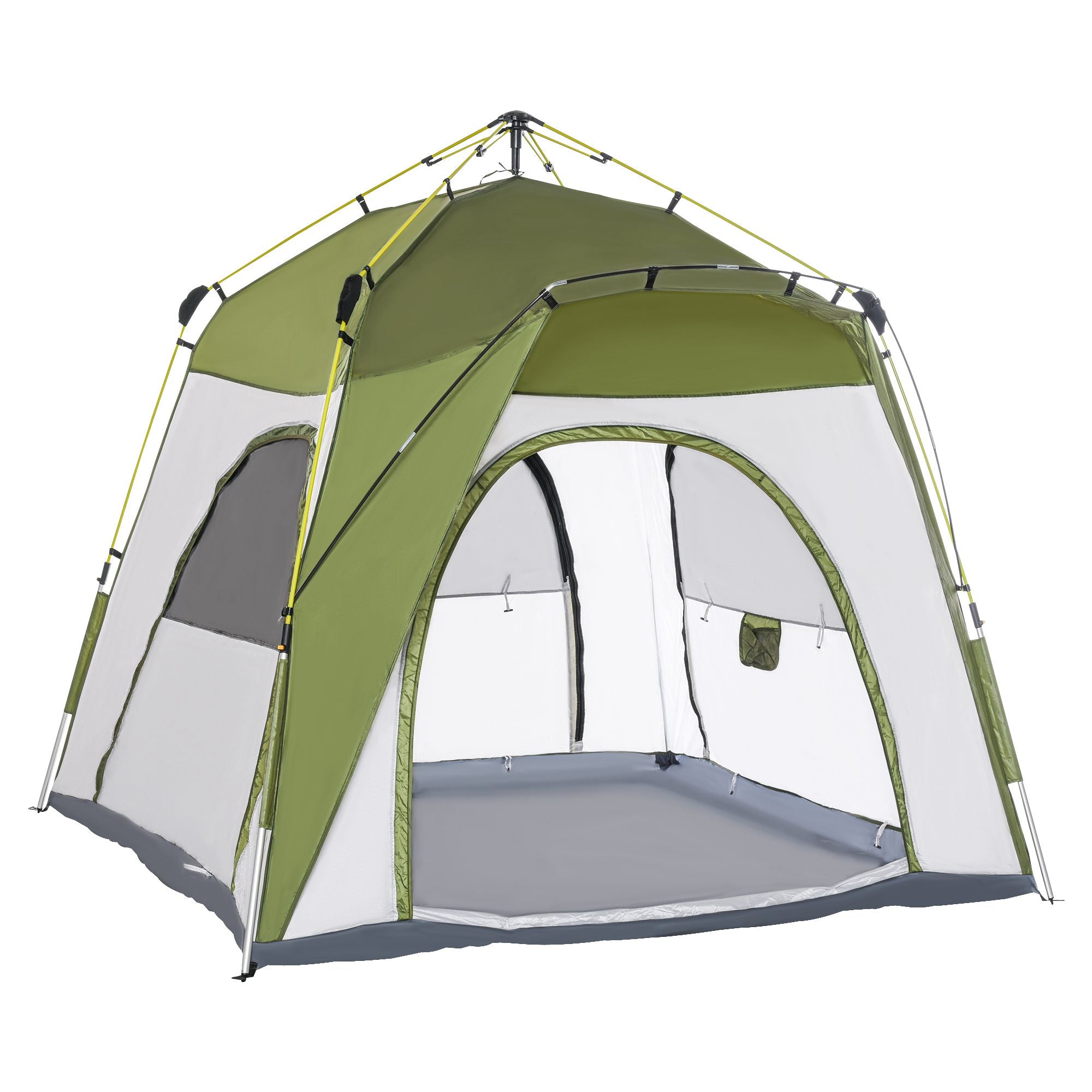 Outsunny 4 Person Automatic Camping Tent, Outdoor Pop Up Tent, Portable Backpacking Dome Shelter, Green 