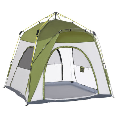 Outsunny 4 Person Automatic Camping Tent, Outdoor Pop Up Tent, Portable Backpacking Dome Shelter, Green 