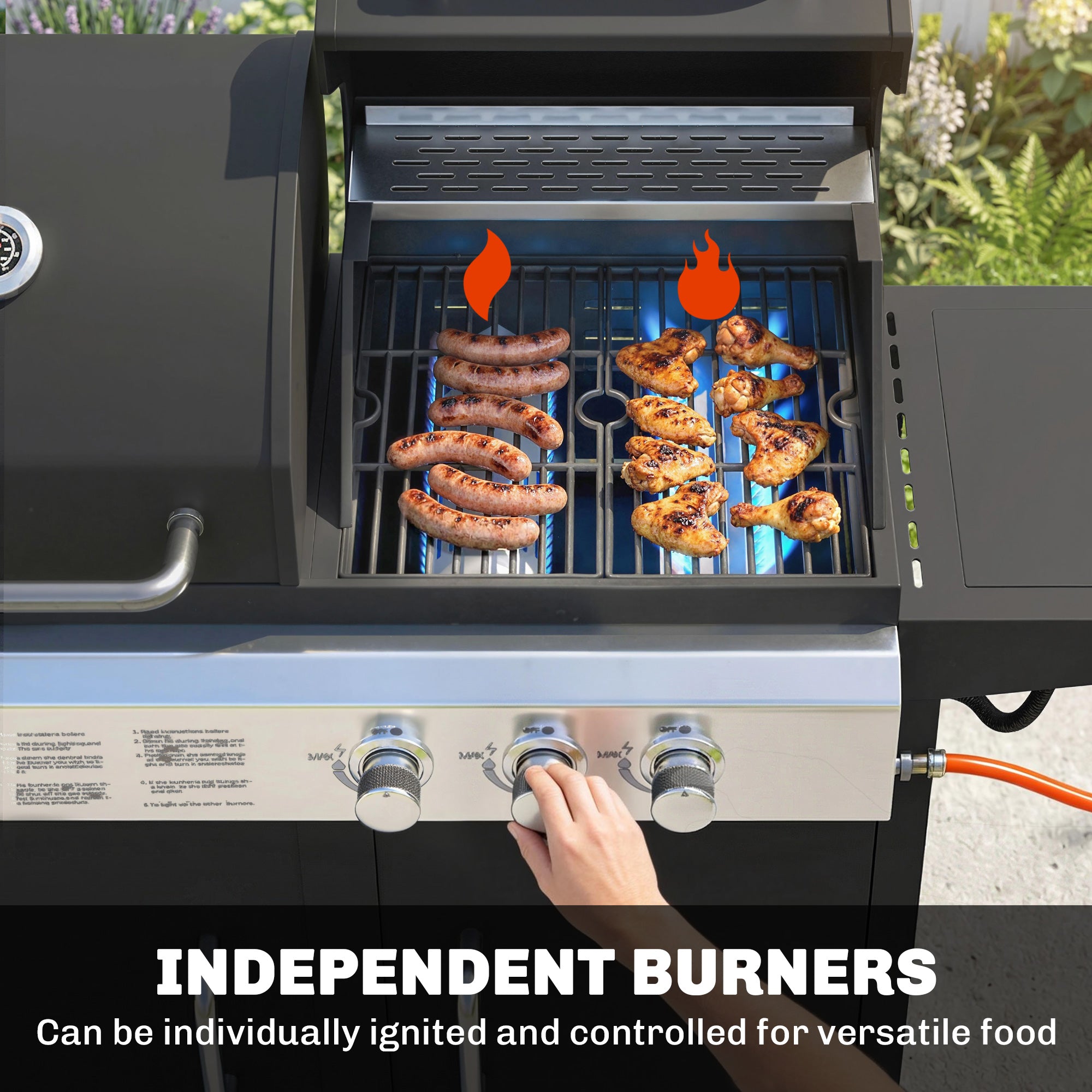 Outsunny 2+1 Burner Hybrid Dual Fuel BBQ Gas Grill, 2-in-1 Propane & Charcoal Barbecue Grill Smoker Combo with Wheels, Black 