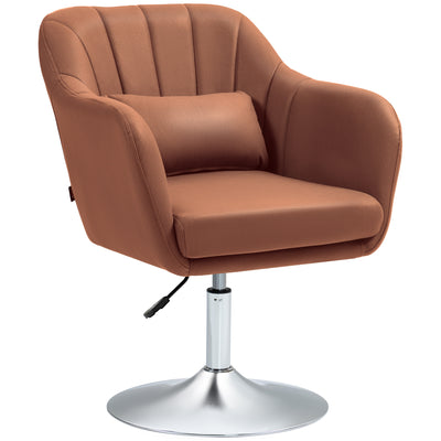HOMCOM Swivel Microfibre Accent Chair for Living Room Contemporary Vanity Armchair with Adjustable Height Thick Cushion Lumbar Support Armrest for Bedroom Office Brown 