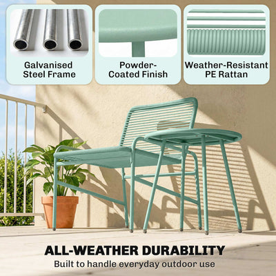 Outsunny 3 Piece Rattan Bistro Set, Outdoor Garden Furniture Set with 2 Chairs, Round Coffee Table for Patio, Balcony, Green 
