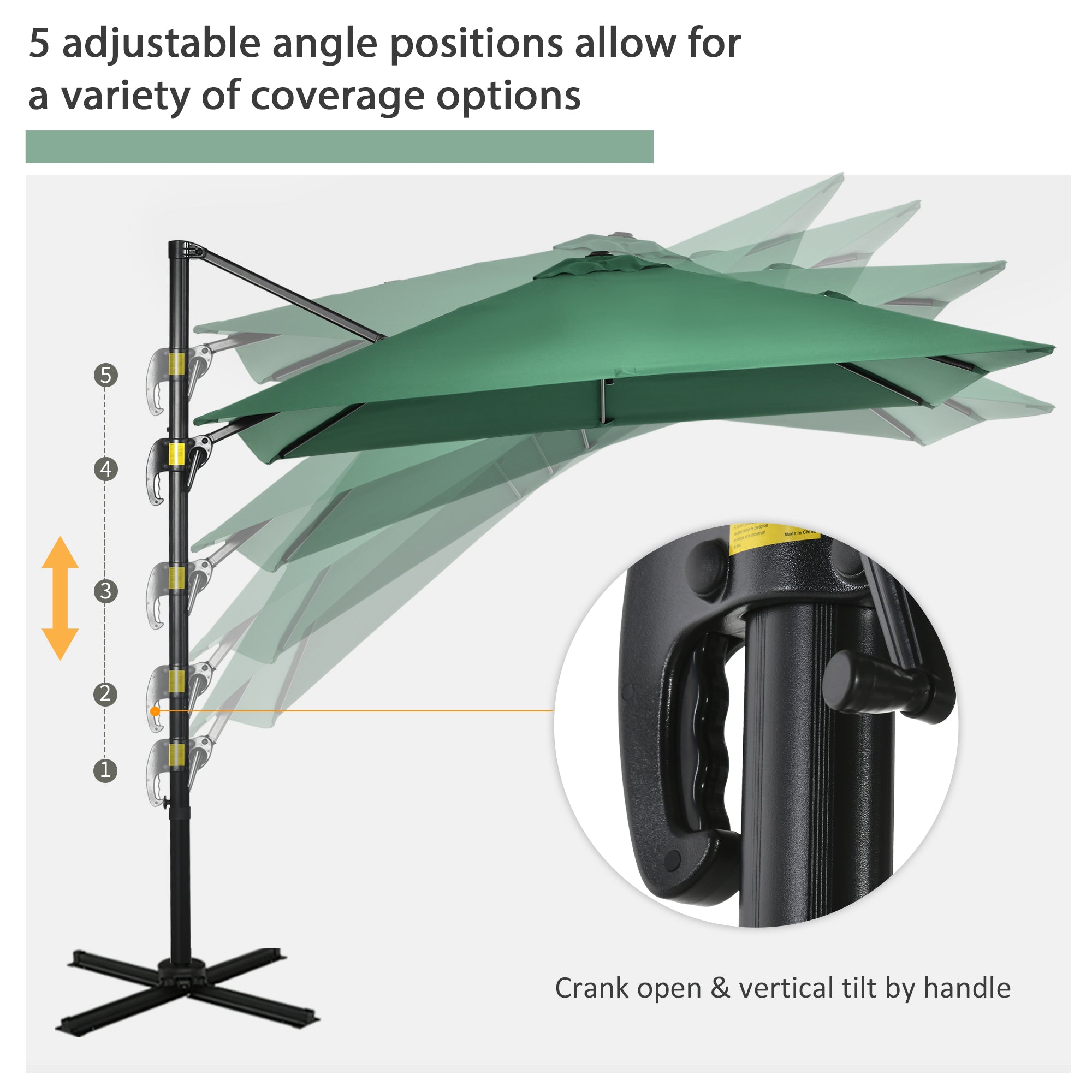 Outsunny Square Umbrella Parasol W/360\'c2\'b0 Rotation, 245Lx245Wx248H cm-Green