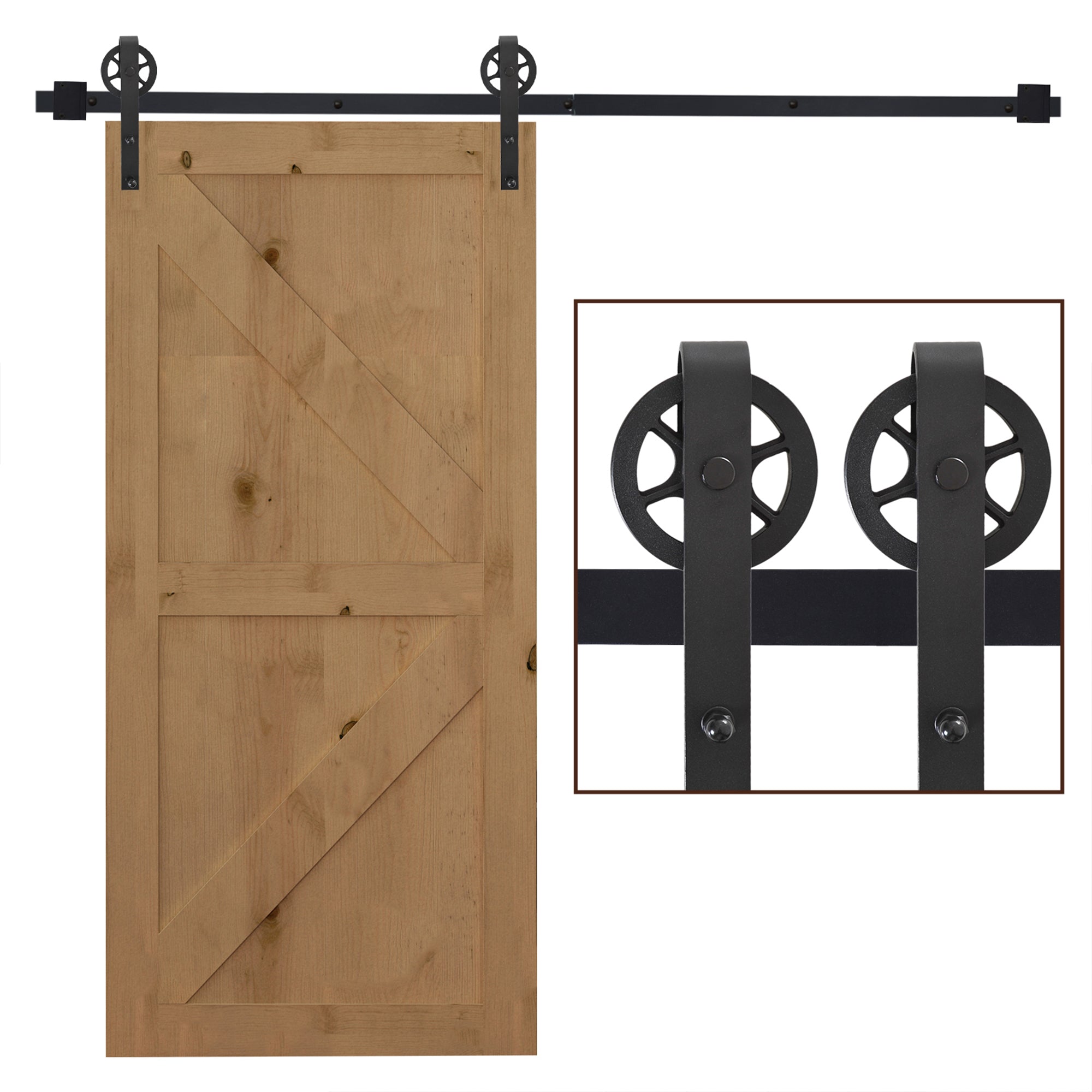 HOMCOM 6.6 FT/ 2000mm Carbon Steel Sliding Barn Door Kits Hardware Closet Set Track System for Single Wooden Door Industrial Wheel Style Roller 