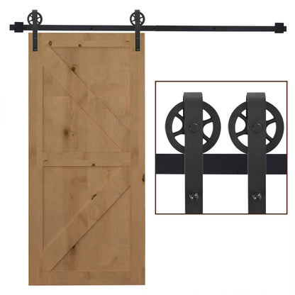 HOMCOM 6.6 FT/ 2000mm Carbon Steel Sliding Barn Door Kits Hardware Closet Set Track System for Single Wooden Door Industrial Wheel Style Roller 