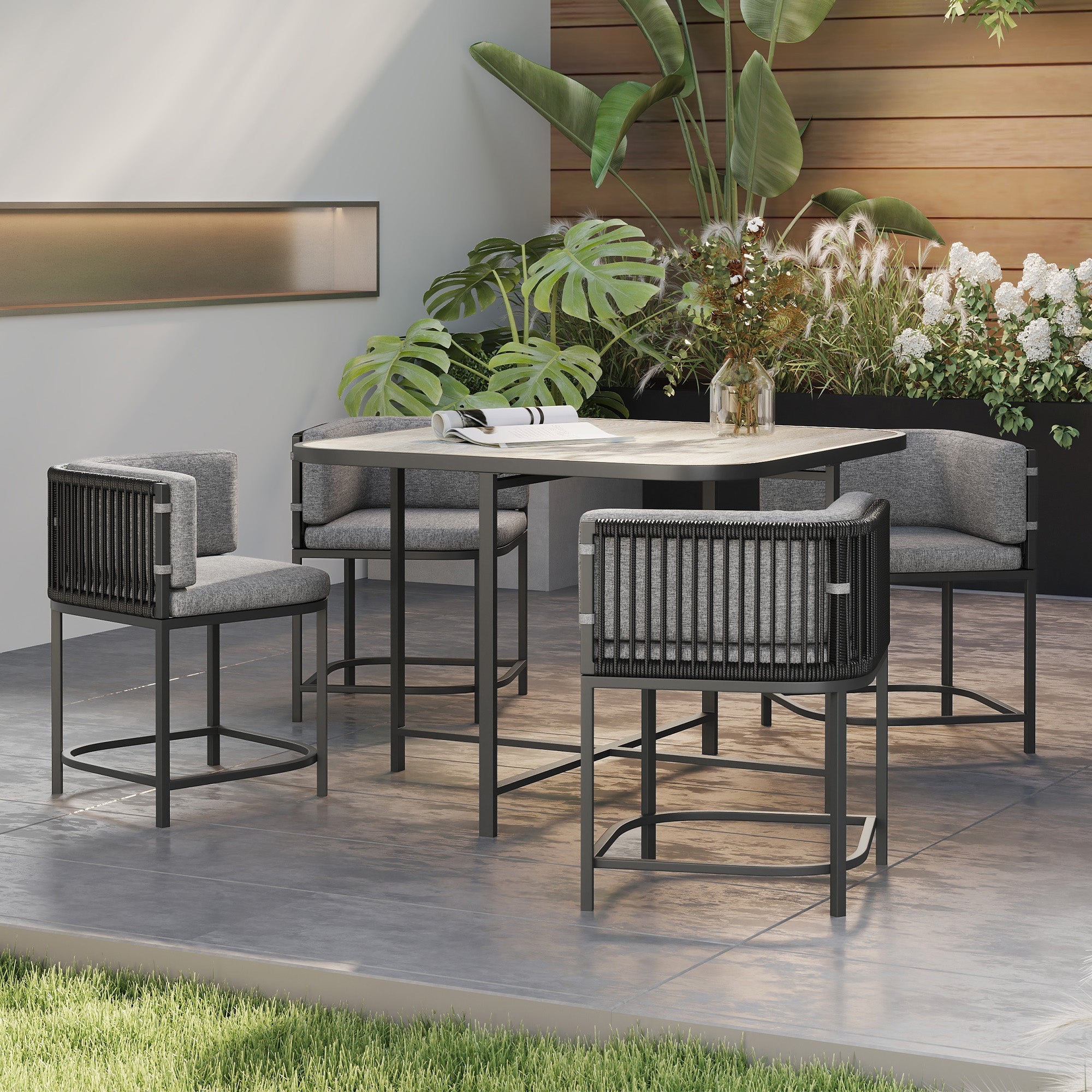 Outsunny 4-Seater Rattan Cube Garden Furniture Set with Cushions - Charcoal Grey 