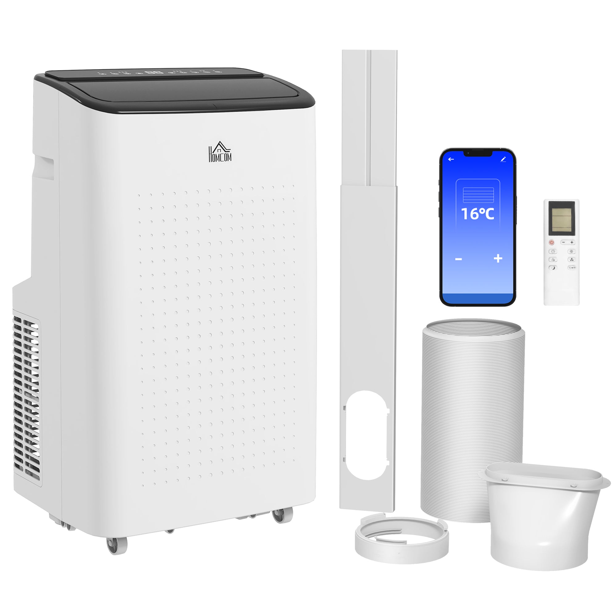 HOMCOM 14000 BTU Mobile Air Conditioner for Room up to 35m\'c2\'b2, Smart Home WiFi Compatible, with Dehumidifier, Fan, 24H Timer