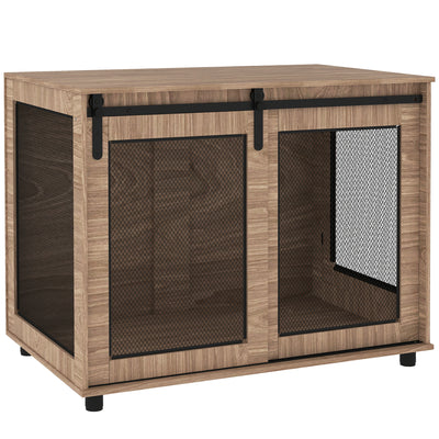 PawHut Dog Crate Furniture with Sliding Door for Large Dogs, 98 x 60 x 78cm, Walnut Brown 