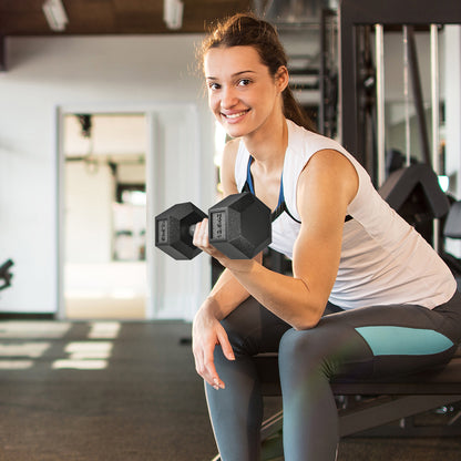 HOMCOM 2x12.5KG Rubber Hex Dumbbell Portable Hand Weights Dumbbell Home Gym