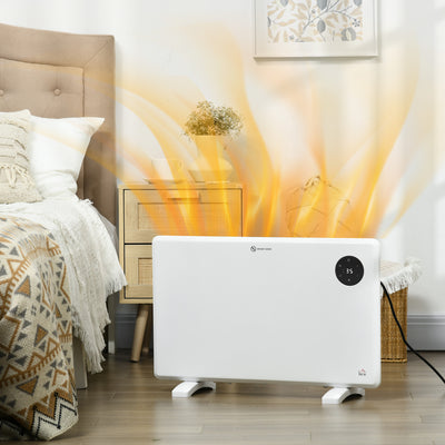 HOMCOM 1200W Electric Convector Heater, Freestanding or Wall Mounted, Space Heater with Adjustable Thermostat, Timer, White 