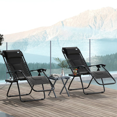 Outsunny Zero Gravity Lounger Chair Set of 2, Folding Reclining Patio Chair with Padded Seat, Cup Holder, Soft Cushion and Headrest for Poolside, Camping, Black 