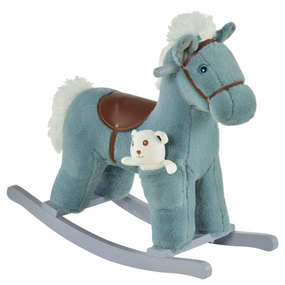 HOMCOM Kids Plush Ride-On Rocking Horse Toy Rocker with Plush Toy Realistic Sounds for Child 18-36 Months Blue 