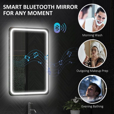HOMCOM 50 x 70 cm Bluetooth LED Bathroom Mirror with Anti-Fog - Silver Tone 