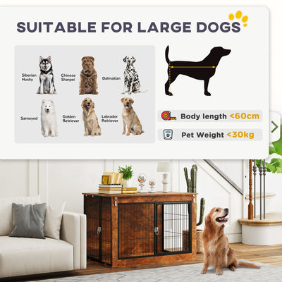 PawHut Dog Crate Furniture with Flip-up Top, 2 Doors, for Large Dogs, 98 x 60 x 65.5cm, Rustic Brown 
