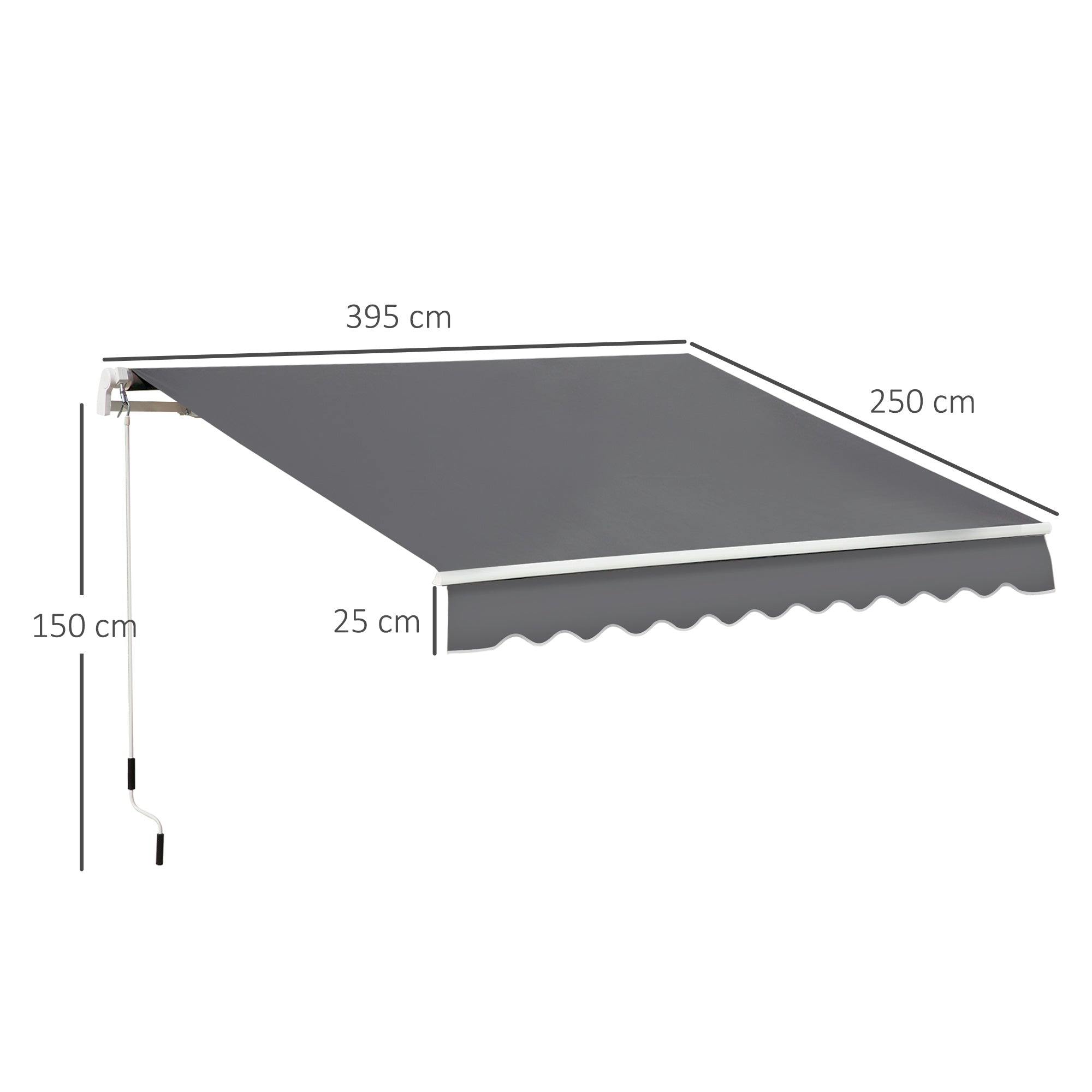Outsunny 4x2.5m Manual Awning Window Door Sun Weather Shade w/ Handle Grey 