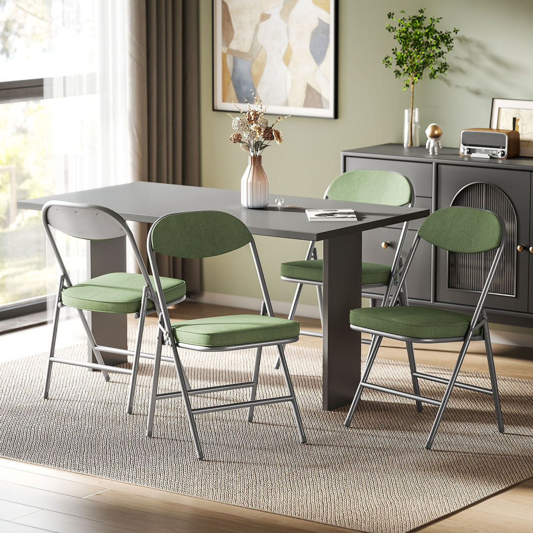 HOMCOM Set of Four Folding Corduroy Seat Chairs - Green 
