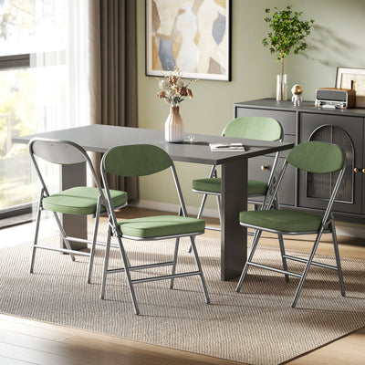 HOMCOM Set of Four Folding Corduroy Seat Chairs - Green 