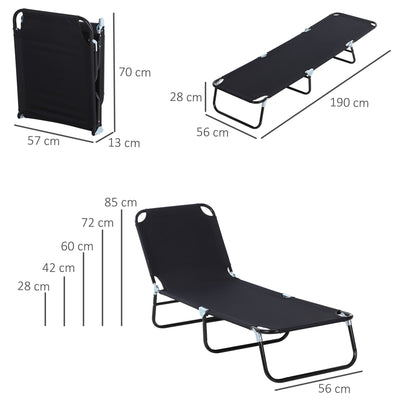 Outsunny 2 Piece Foldable Sun Loungers with 5-Position Adjustable Backrest, Outdoor Portable Recliner Chaise Lounge Chairs with Breathable Mesh Fabric, Black 