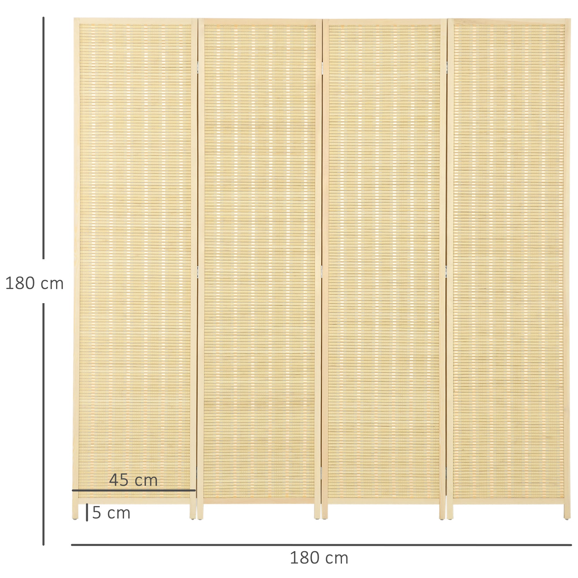 HOMCOM 4 Panel Folding Room Divider Screen, Wall Panel Privacy Furniture, Freestanding Paravent Partition Separator for Living Room, Bedroom and Office, 180 x 180cm, Natural 