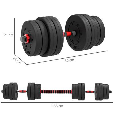 HOMCOM 30kg 2 IN 1 Adjustable Dumbbells Weight Set, Dumbbell Hand Weight Barbell for Body Fitness, Lifting Training for Home, Office, Gym, Black 