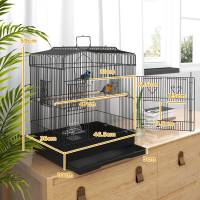 PawHut Large Metal Bird Cage with Perches, Food Bowls, Swing for Budgie, Parakeet, 46.5 x 36 x 59cm, Black 