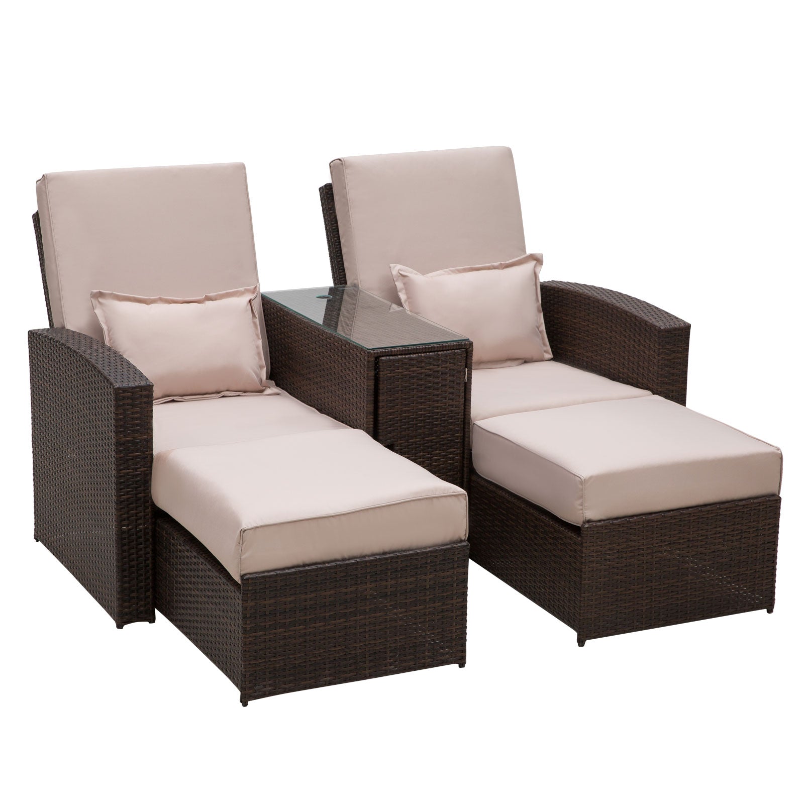 Outsunny 2-Seater Rattan Sofa Lounger Set-Brown 