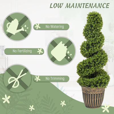 HOMCOM Set of 2 Artificial Plants, Topiary Spiral Boxwood Trees with Pot, for Home Indoor Outdoor Decor, 90cm 