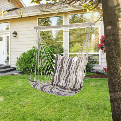 Outsunny Outdoor Hanging Rope Chair with Soft Padded Seat & Backrest, Garden Hammock Chair with Wooden Support Bar Cotton Cloth, Portable Garden Chair for Patio & Tree, Brown 