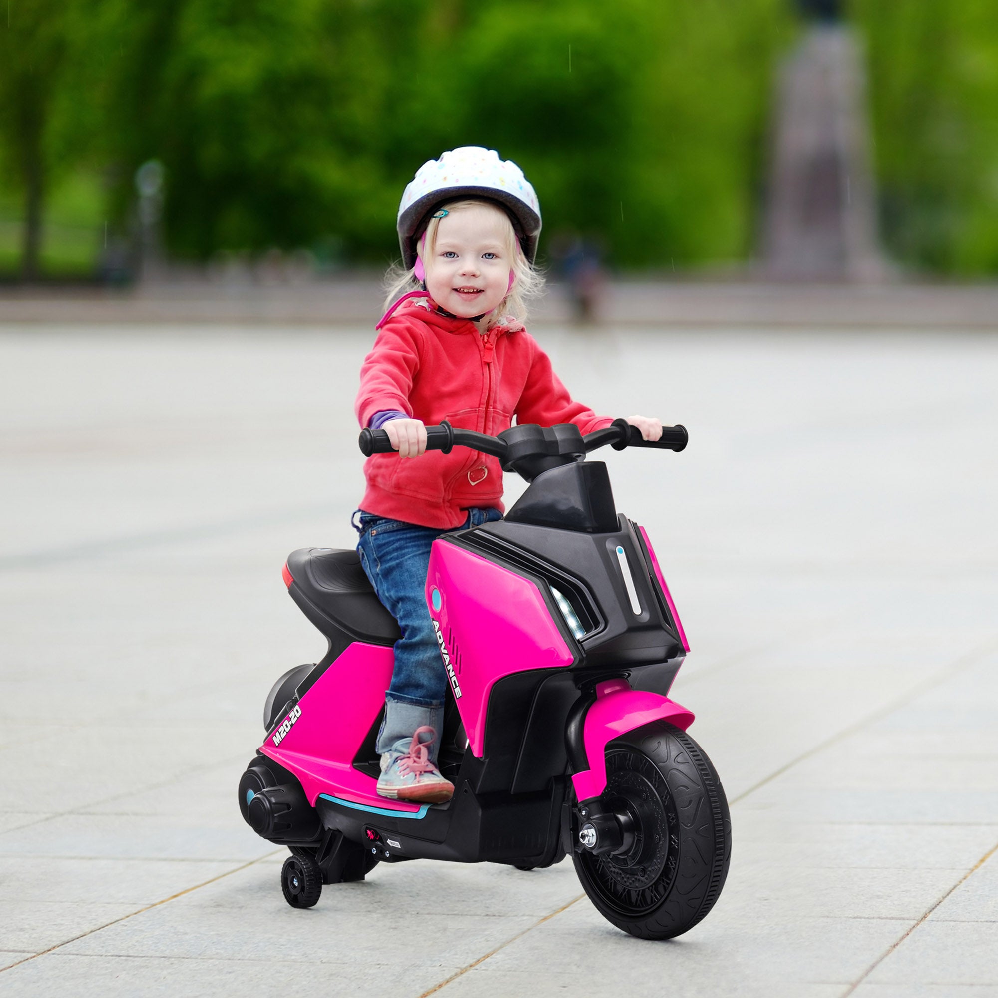 HOMCOM 6V Kids Electric Motorbike Ride On Toy w/ Music Headlights Safety Training Wheels for Girls Boy 2-4 Years Pink 