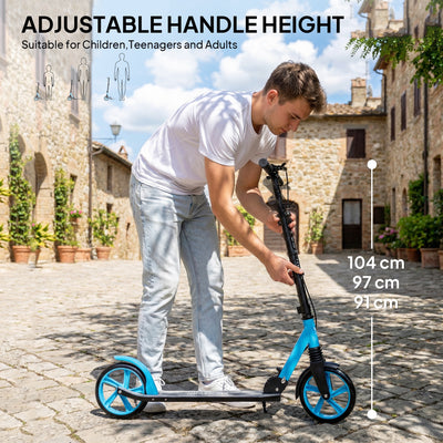 HOMCOM One-click Folding Kick Scooter for 14+ w/ Adjustable Handlebar, Push Scooter with Kickstand, Dual Brake System, Blue 