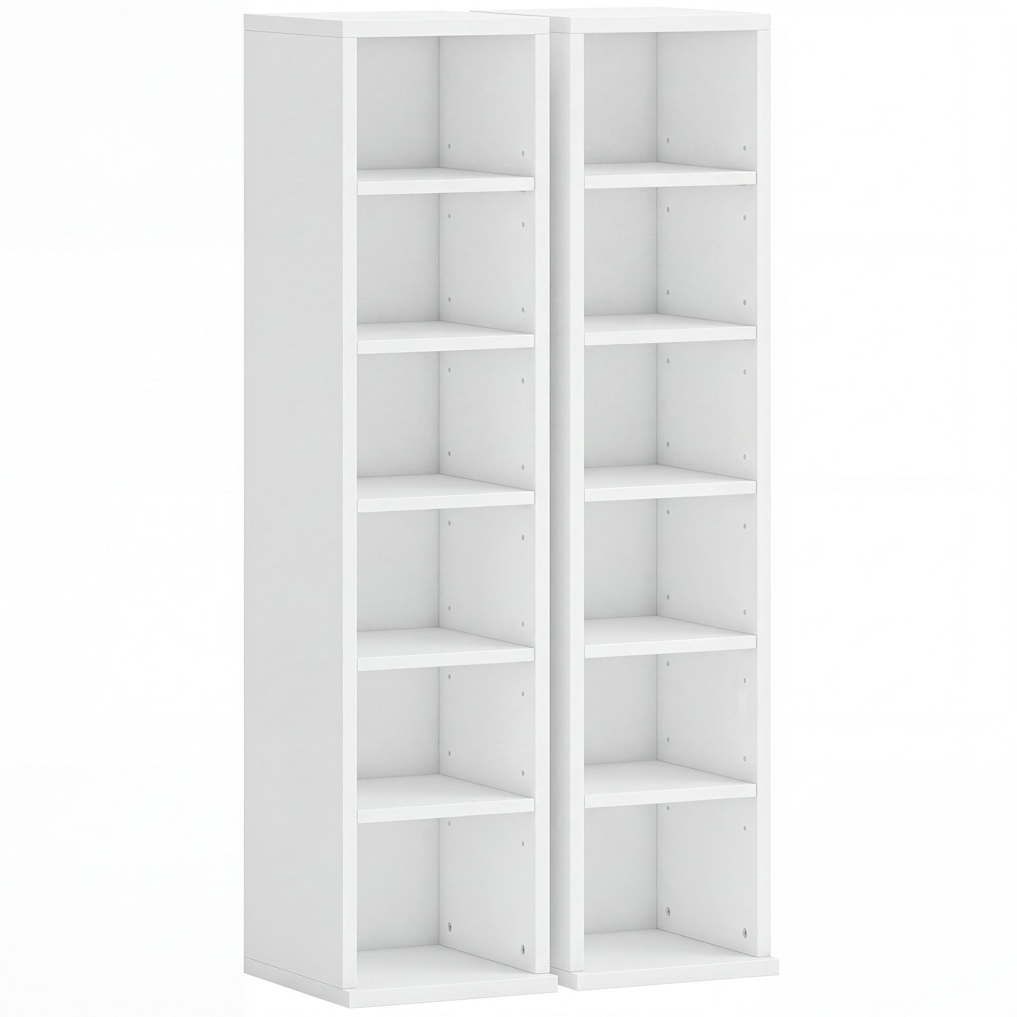 HOMCOM Set of 2 CD Media Display Shelf Unit Tower Rack with Adjustable Shelves, White 