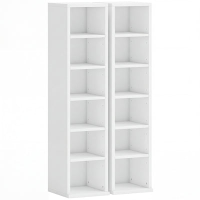 HOMCOM Set of 2 CD Media Display Shelf Unit Tower Rack with Adjustable Shelves, White 
