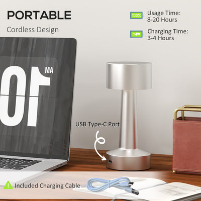 2 Pack Cordless Table Lamp, Touch LED Desk Lamp with Rechargeable Battery, 3 Colour, for Bedroom Living Room, Silver 