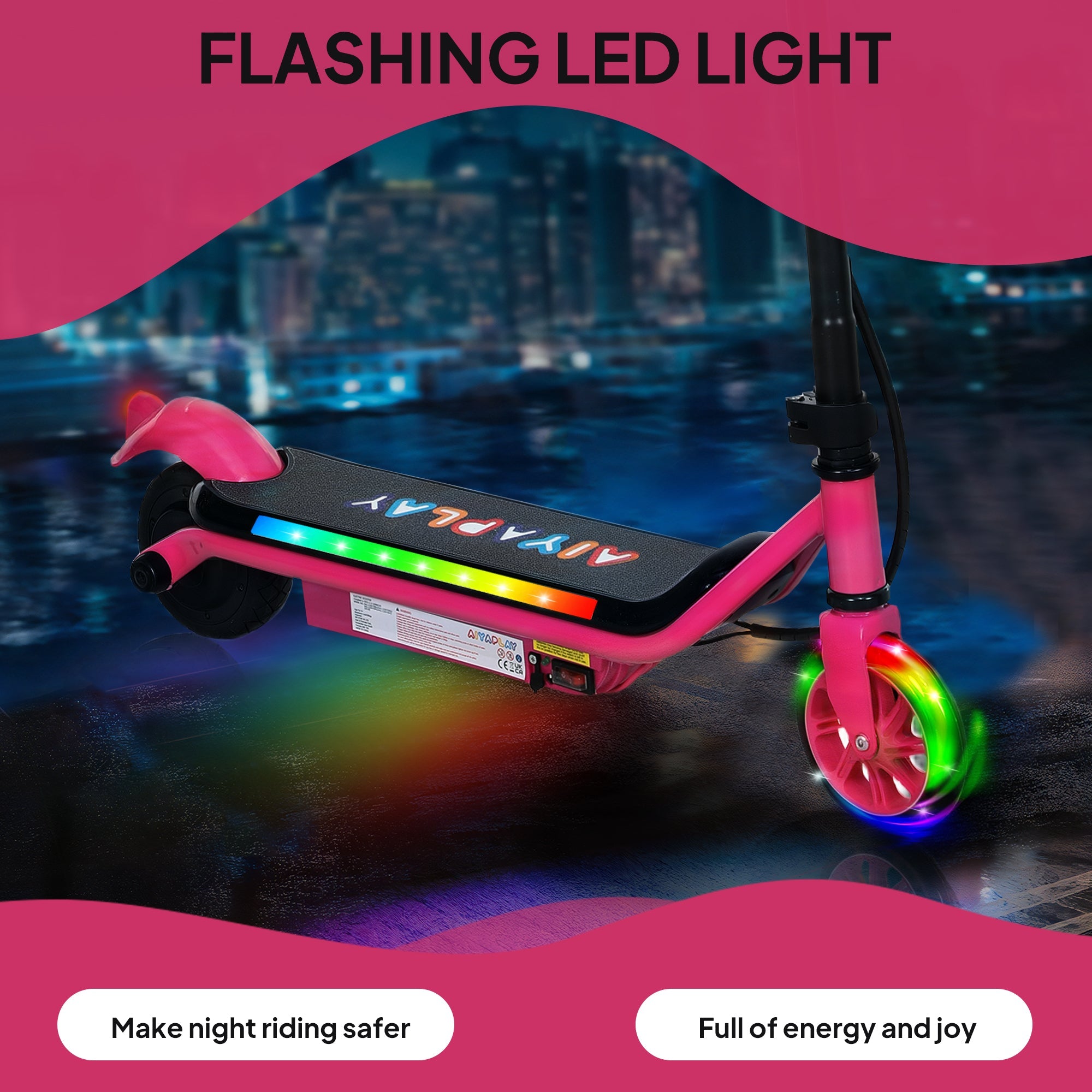AIYAPLAY Electric Scooter for Kids Ages 6-14, with Dual Brakes, Flash Wheel and Colourful Light, Kids Electric Scooter E Scooter, Up to 12 KM/H & 10 KM, Pink 