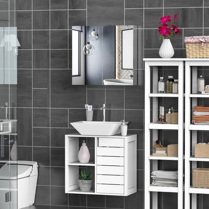 HOMCOM Bathroom Mirror Cabinet, Stainless Steel Wall Mounted  Bathroom Storage Cabinet with Double Doors, 60x55cm 