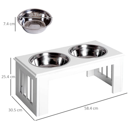 PawHut Raised Dog Feeding Bowls with Stand, Stainless Steel for Medium Dog, 58L x 31W x 25H cm - White 