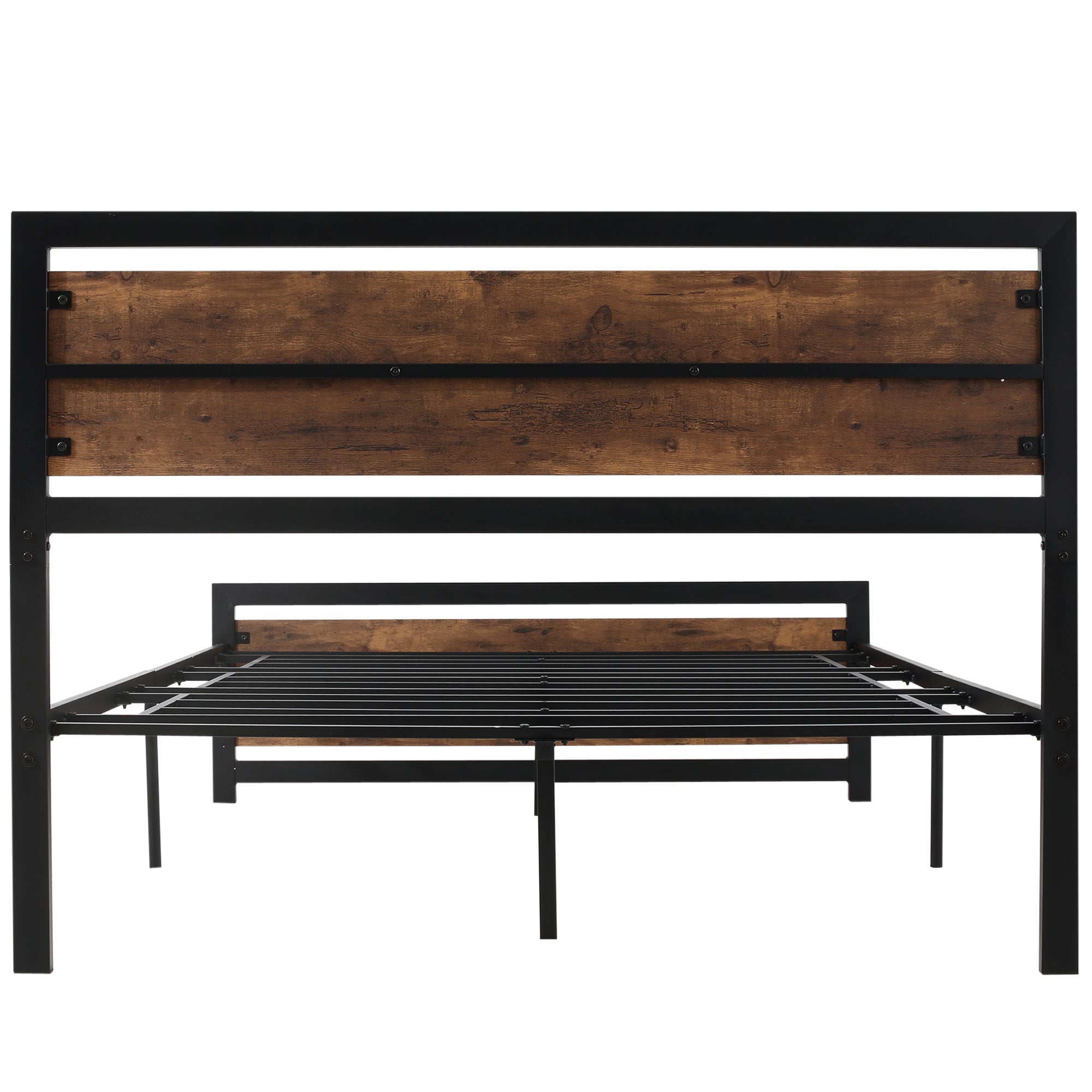 HOMCOM Double Size Metal Bed Frame with Headboard & Footboard, Strong Slat Support Full Bed Frame w/ Underbed Storage Space, Bedroom Furniture For Adults 
