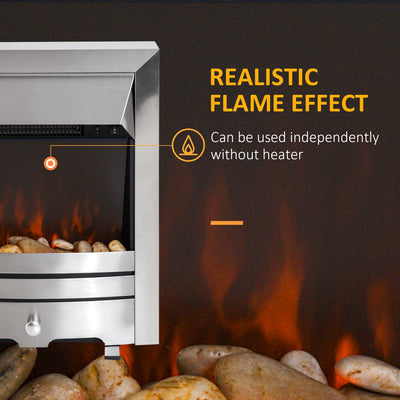 HOMCOM 2KW Stainless Steel Electric Fireplace Pebble Burning Effect Heater Fire Flame Indoor Stove LED Lighting 