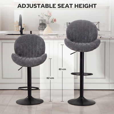 HOMCOM Bar Stools Set of 2, Swivel Barstools with Back, Adjustable Height and Footrest for Kitchen Island, Dining Room, Grey 