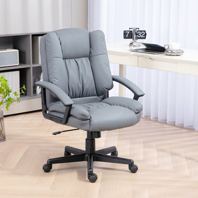 HOMCOM Office Chair, Computer Desk Chair, Mid Back Executive Chair with Adjustable Height and Swivel Rolling Wheels for Home Study, Light Grey 