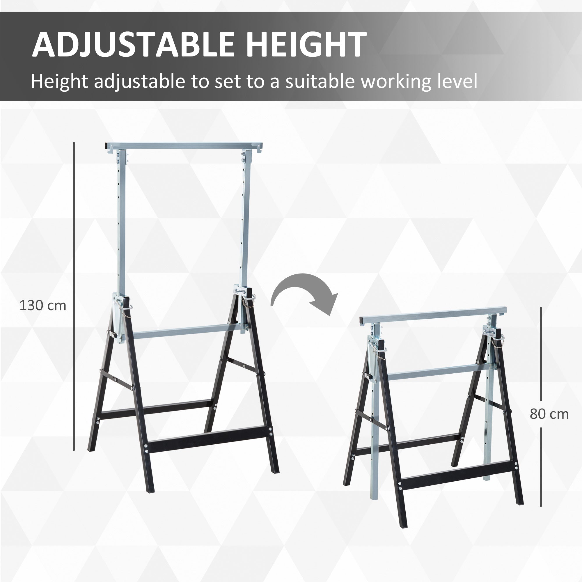 HOMCOM Set of 2 Adjustable Telescopic Builders Trestle, DIY Steel Work Bench Carpenter, Folding Saw Horse Tools Black 