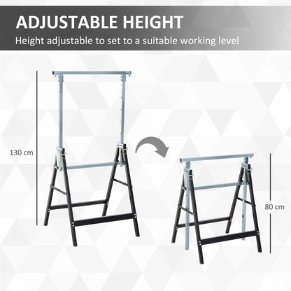 HOMCOM Set of 2 Adjustable Telescopic Builders Trestle, DIY Steel Work Bench Carpenter, Folding Saw Horse Tools Black 