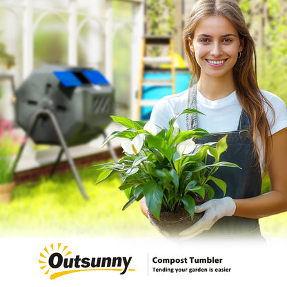 Outsunny 160L 360\'c2\'b0 Rotating Dual Chamber Composter - Blue