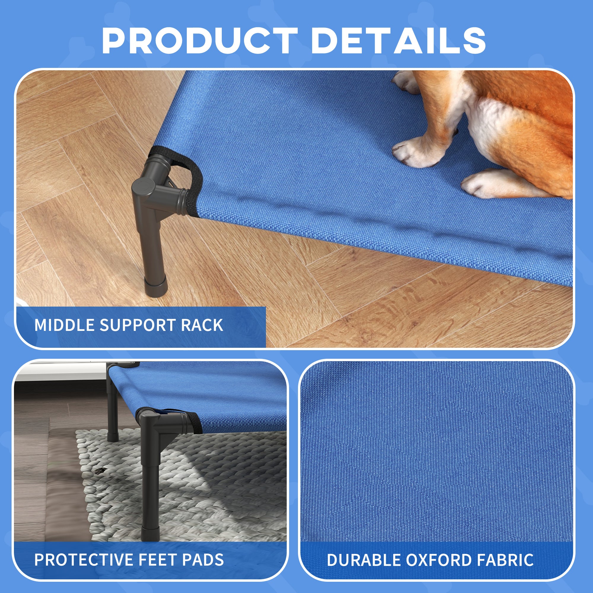 PawHut Raised Dog Bed Cat Elevated Lifted Portable Camping w/ Metal Frame Blue (Medium) 